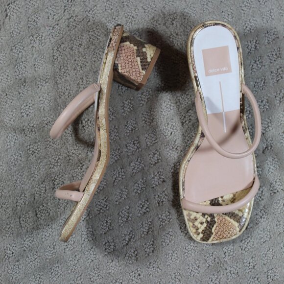 NWOT Dolce Sz 8 Vita Pale Riya Stella Blush Snakeskin Two Strap Block Heel Shoe - Picture 1 of 7